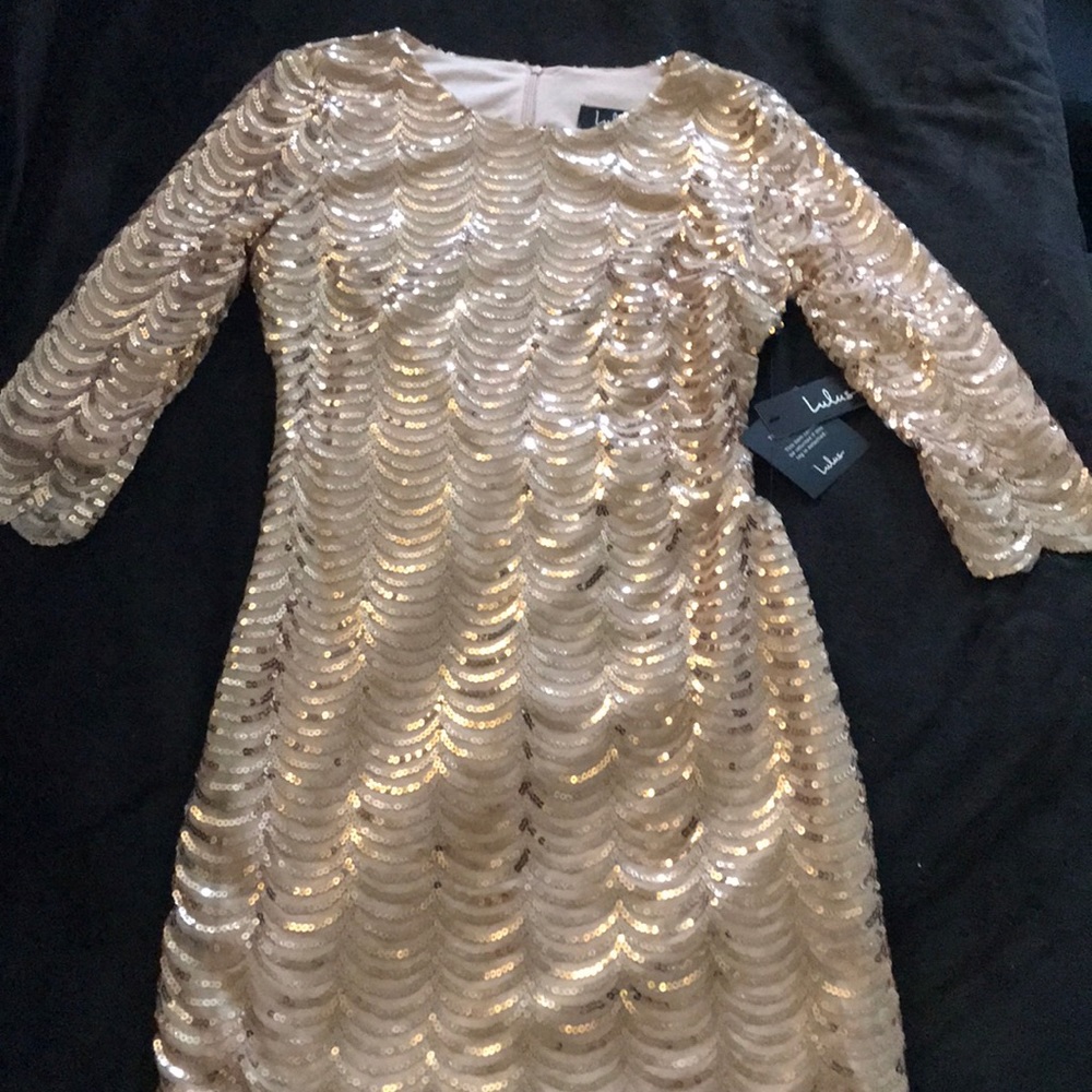 Gold Sequin 3/4 Sleeve Mini Dress